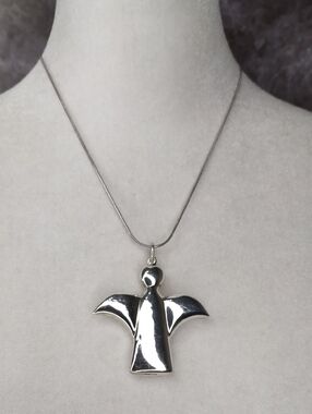 Artisan Crafted Sterling Silver Puff Angel Pendant Necklace